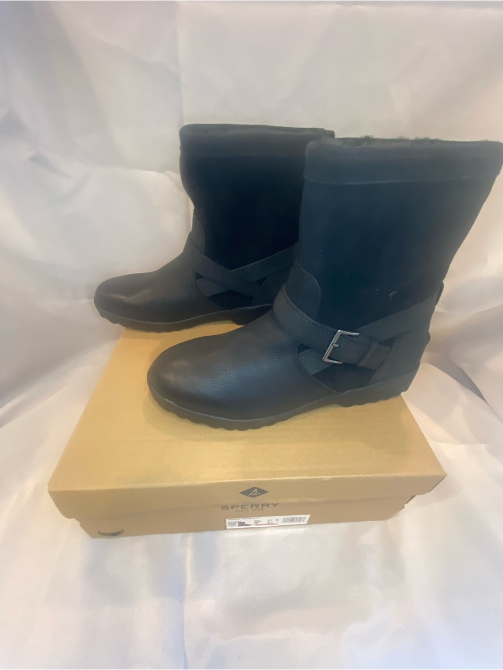 Sperry Black Mid-Calf Buckle Snow & Rain Boots
